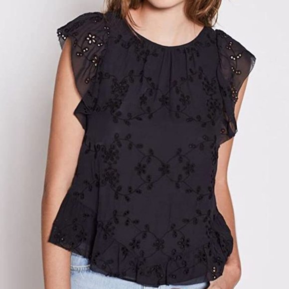NWT Joie Silk Eyelet Top with Flutter Sleeves, Size XS - Picture 13 of 15